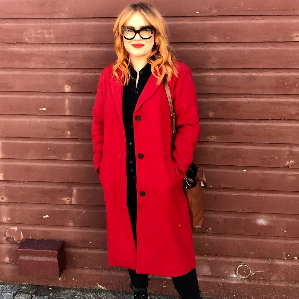 Abercrombie & Fitch 2018 red dad coat L